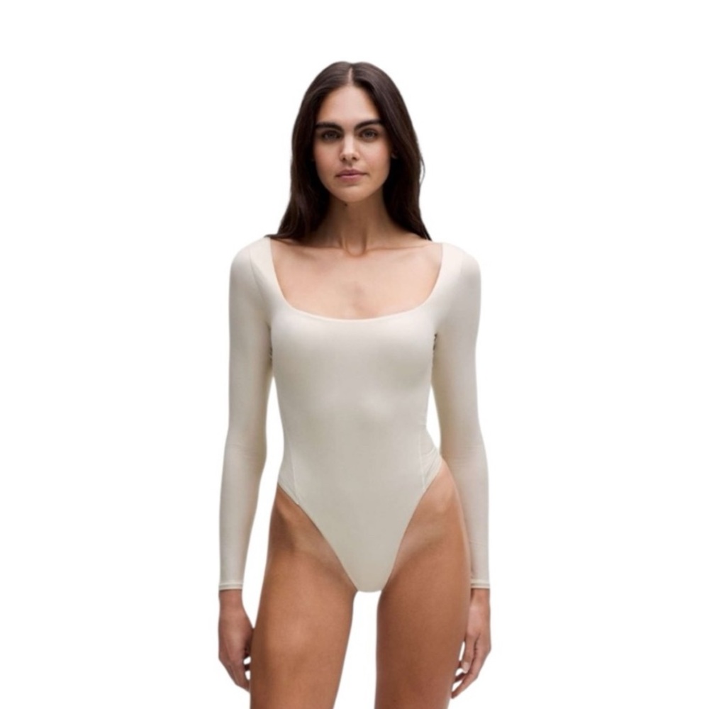 Lululemon Wundermost Nulu Square-neck Long Sleeve Bodysuit Shine Foil XL Bone